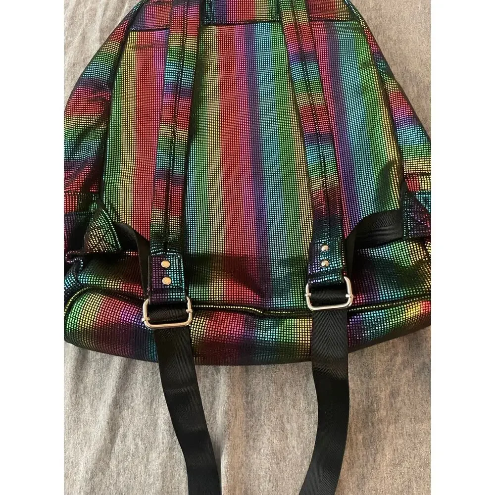 Bari Lynn Black Metallic Rainbow Chain Backpack
